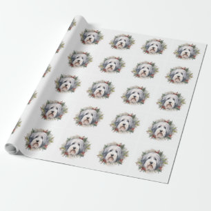 Old English Sheepdog Christmas Wreath Festivals Geschenkpapier