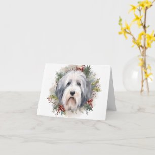 Old English Sheepdog Christmas Wreath Festivals Karte