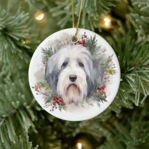 Old English Sheepdog Christmas Wreath Festivals Keramik Ornament