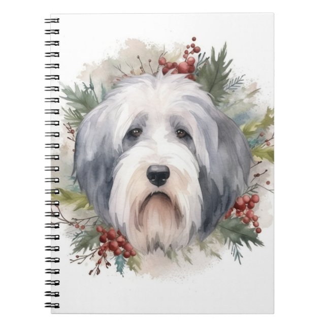 Old English Sheepdog Christmas Wreath Festivals Notizblock (Vorderseite)