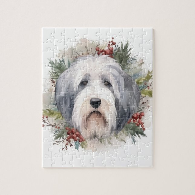 Old English Sheepdog Christmas Wreath Festivals Puzzle (Vertikal)