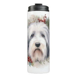 Old English Sheepdog Christmas Wreath Festivals Thermosbecher
