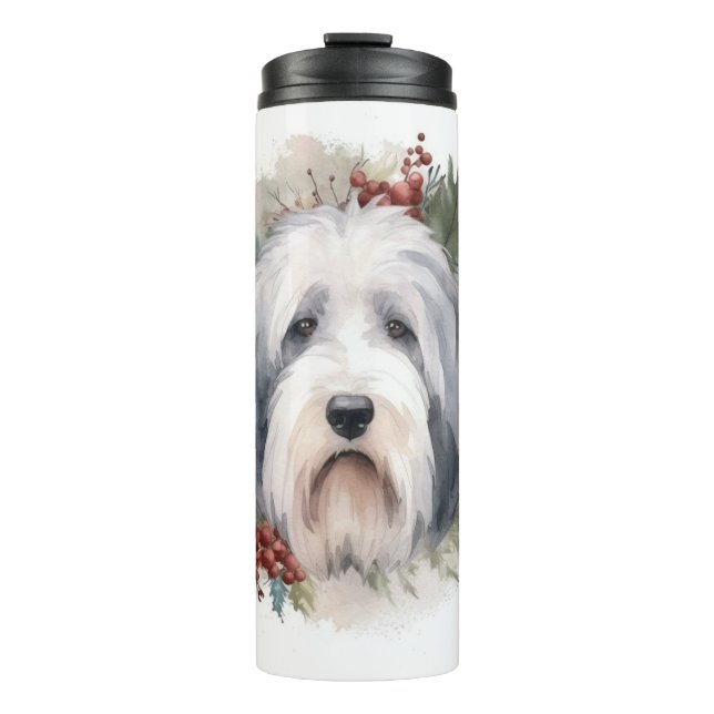 Old English Sheepdog Christmas Wreath Festivals Thermosbecher (Vorderseite)