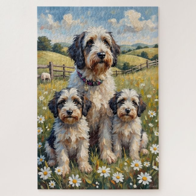 Old English Sheepdog-Daisy-Weide-Kunst Puzzle (Vertikal)