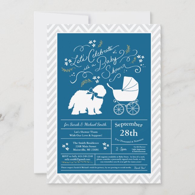 Old English Sheepdog Dog Baby Shower Boy Blue Einladung (Vorderseite)