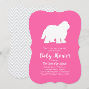 Old English Sheepdog Dog Baby Shower Girl Pink Einladung