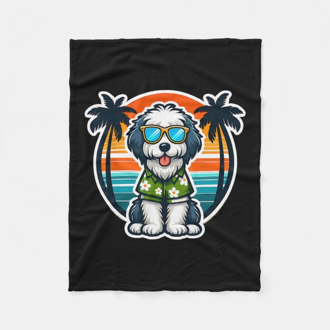 Old English Sheepdog Dog Owner Summer Vibes Vacati Fleecedecke (Vorderseite)