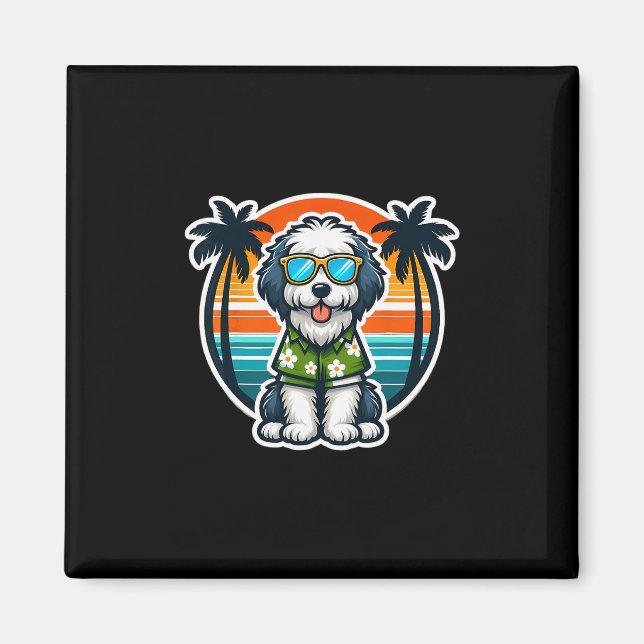 Old English Sheepdog Dog Owner Summer Vibes Vacati Magnet (Vorne)