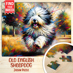 Old English Sheepdog Dog Portrait Akrylic Art Puzzle