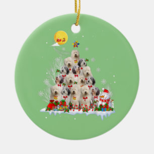 Old English Sheepdog Dog Reindeer Pine Christmas Keramik Ornament