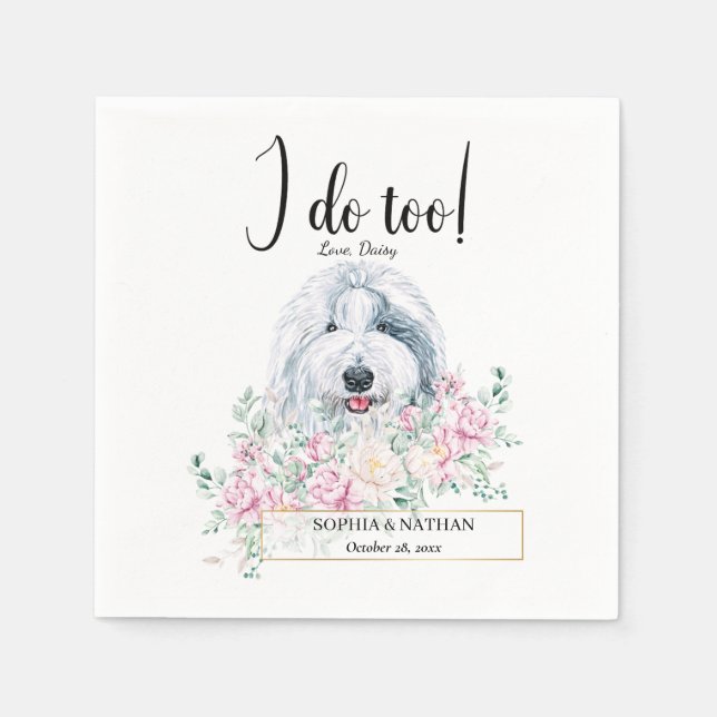 Old English Sheepdog Dog Wedding Cocktail Napkins Serviette (Vorderseite)