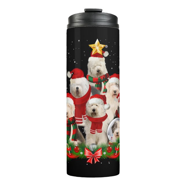 Old English Sheepdog Dog Weihnachtsbaum Thermosbecher (Vorderseite)