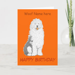 Old English Sheepdog Geburtstagskarten, Name, Text Karte