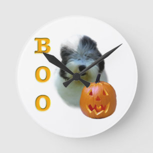 Old English Sheepdog Halloween Boo Runde Wanduhr