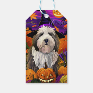 Old English Sheepdog Halloween Hexe Kürbis Geschenkanhänger