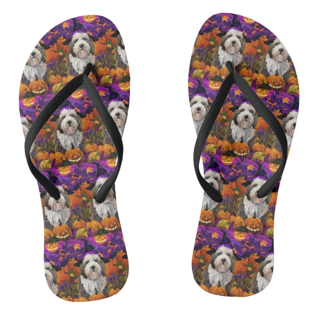 Old English Sheepdog Halloween Hexenkürbis Flip Flops (Fußbett)