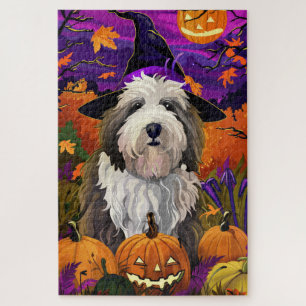 Old English Sheepdog Halloween Hexenkürbis Puzzle