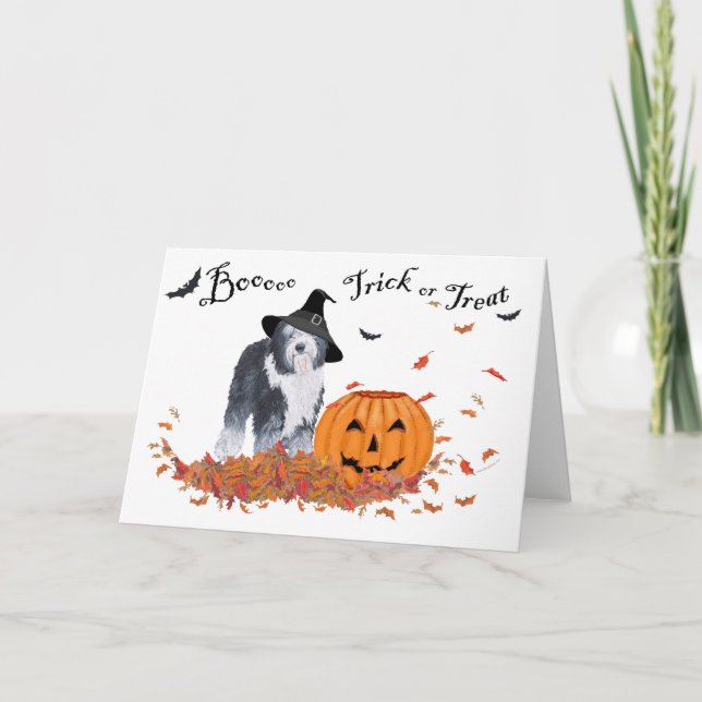 Old English Sheepdog Halloween Karte (Vorderseite)