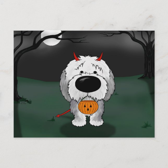Old English Sheepdog Halloween Postkarte (Vorderseite)