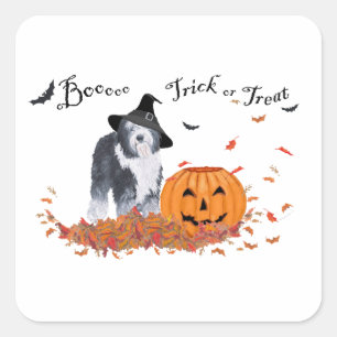 Old English Sheepdog Halloween Quadratischer Aufkleber