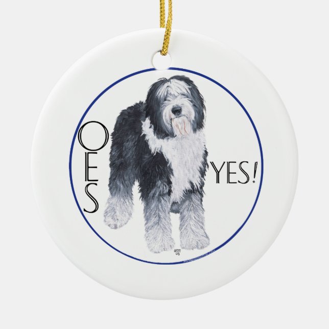 Old English Sheepdog Head Study Keramikornament (Vorne)