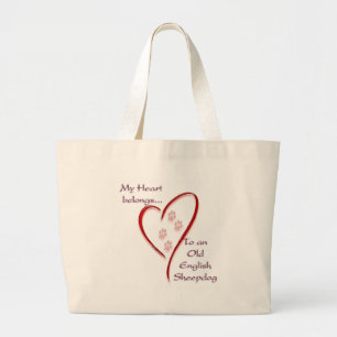 Old English Sheepdog Heart Belongs Jumbo Stoffbeutel