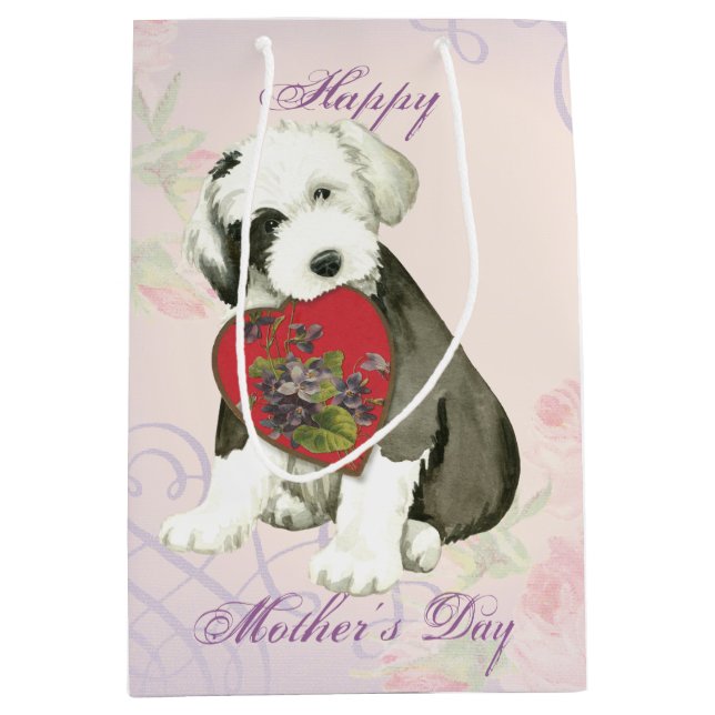 Old English Sheepdog Herzliche Mama Mittlere Geschenktüte (Vorderseite)