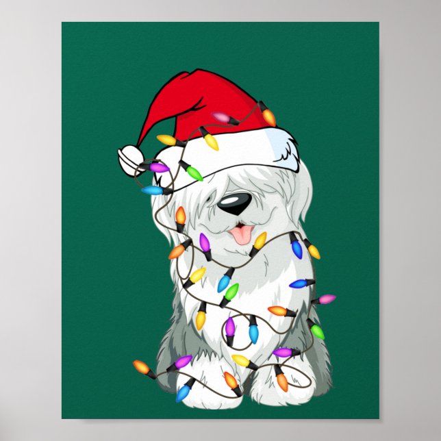 Old English Sheepdog Hund Light Decke Weihnachtshu Poster (Vorne)