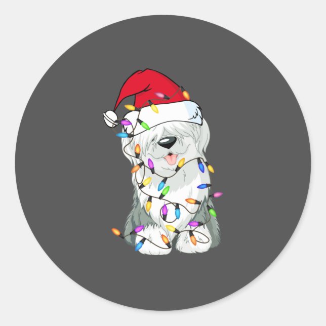Old English Sheepdog Hund Light Decke Weihnachtshu Runder Aufkleber (Vorderseite)