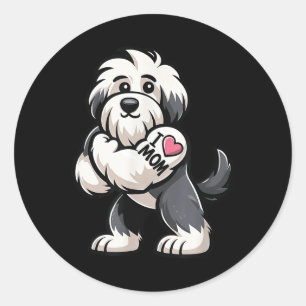 Old English Sheepdog I Liebe Mama Funny Dog Tattoo Runder Aufkleber