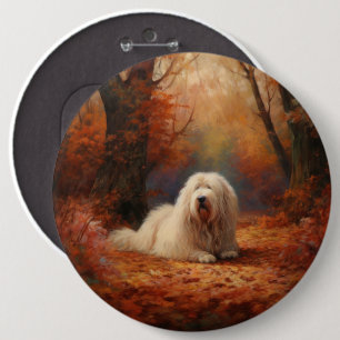 Old English Sheepdog im Herbst Leaves Fall Inspiri Button