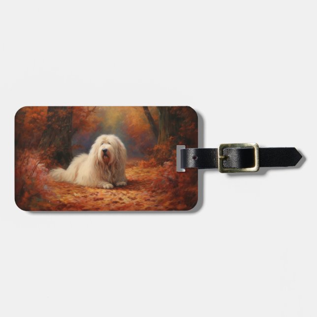Old English Sheepdog im Herbst Leaves Fall Inspiri Gepäckanhänger (Vorderseite horizontal)