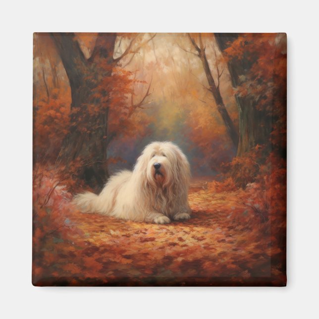 Old English Sheepdog im Herbst Leaves Fall Inspiri Magnet (Vorne)