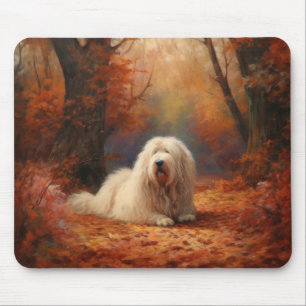 Old English Sheepdog im Herbst Leaves Fall Inspiri Mousepad