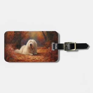 Old English Sheepdog im Herbstlaub Fall Inspiriert Gepäckanhänger