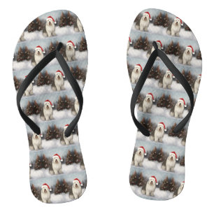 Old English Sheepdog im Schnee Weihnachten Flip Flops