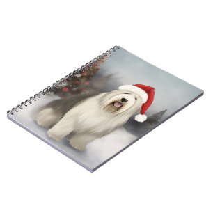 Old English Sheepdog im Schnee Weihnachten Notizblock