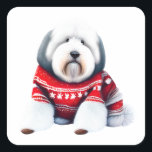 Old English Sheepdog in Christmas Sweater Sticker<br><div class="desc">Dieser alte englische Schafhund kann in Flöff begraben werden, aber der rot-weiße Urlaubspullover kann nicht versteckt werden! Dieser sanfte Riese, würdig und bestürzt, hat sich die Saison voll zu Eigen gemacht - ob es nun ihre Idee war oder nicht. Ein lustiger Aufkleber für Sheepie-Liebhaber, Shaggy Hundfans oder für alle, die...</div>