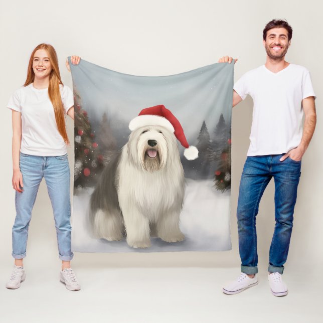 Old English Sheepdog in Snow Christmas Fleecedecke (Beispiel)