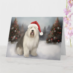 Old English Sheepdog in Snow Christmas Karte