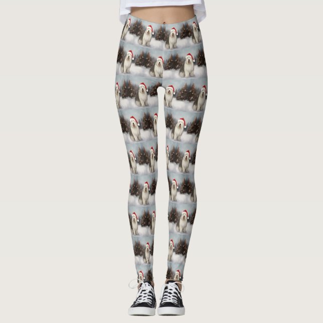 Old English Sheepdog in Snow Christmas Leggings (Vorderseite)