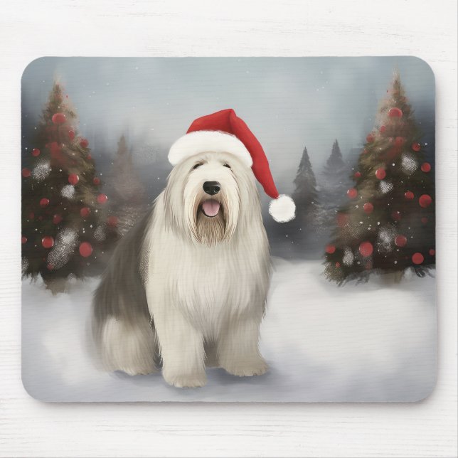 Old English Sheepdog in Snow Christmas Mousepad (Vorne)