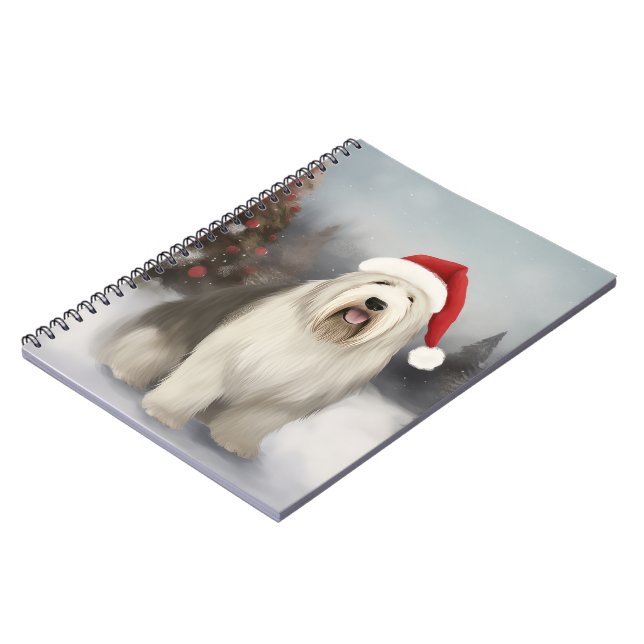 Old English Sheepdog in Snow Christmas Notizblock (Linke Seite)