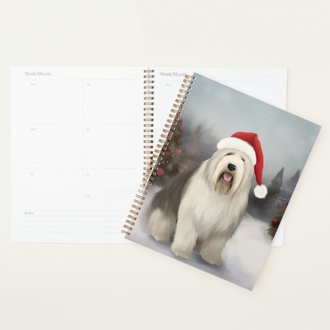 Old English Sheepdog in Snow Christmas Planer (Anzeige)