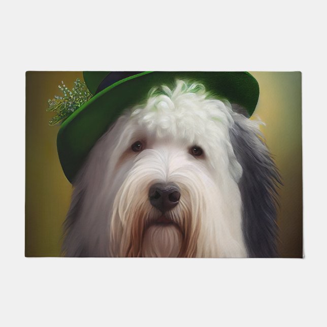 Old English Sheepdog in St. Patrick's Day Dress Fußmatte (Vorderseite)