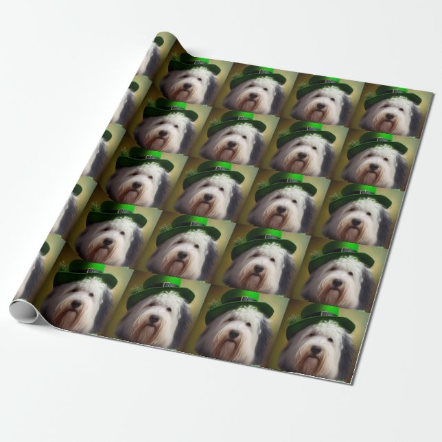 Old English Sheepdog in St. Patrick's Day Dress Geschenkpapier (Ungerollt)
