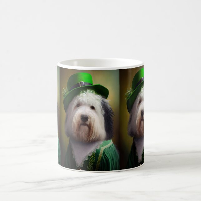 Old English Sheepdog in St. Patrick's Day Dress Kaffeetasse (Mittel)