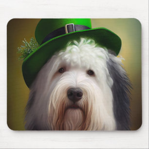 Old English Sheepdog in St. Patrick's Day Dress Mousepad
