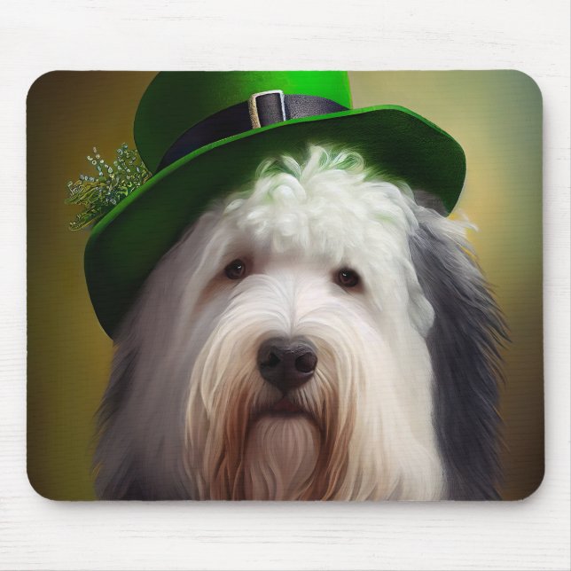 Old English Sheepdog in St. Patrick's Day Dress Mousepad (Vorne)