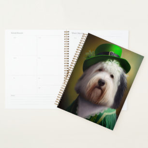 Old English Sheepdog in St. Patrick's Day Dress Planer